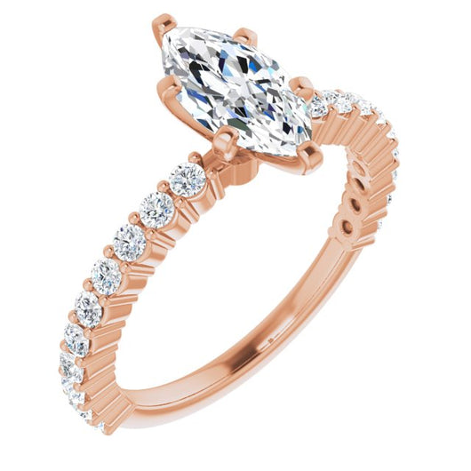 10K Rose Gold Customizable 8-prong Marquise Cut Design with Thin, Stackable Pav? Band