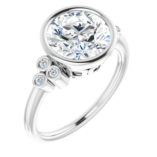 10K White Gold Customizable 7-stone Round Cut Style with Triple Round-Bezel Accent Cluster Each Side