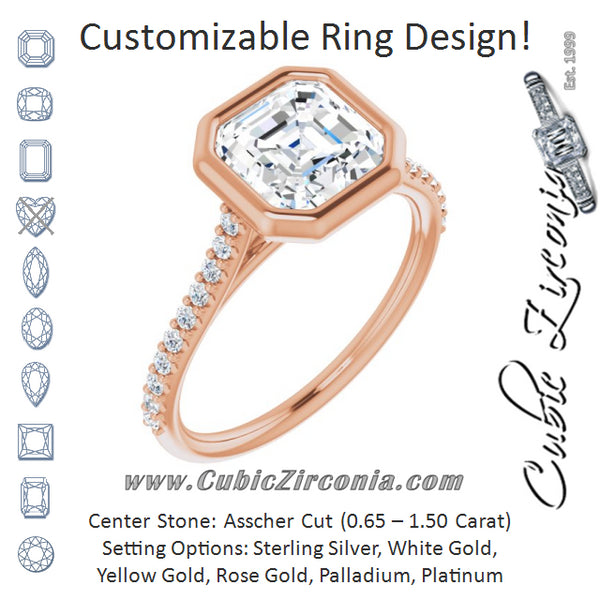 Cubic Zirconia Engagement Ring- The Careena (Customizable Bezel-set Asscher Cut Style with Ultra-thin Pavé-Accented Band)