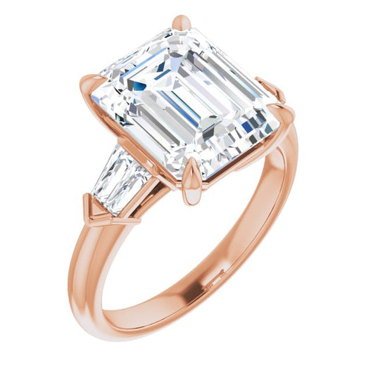 10K Rose Gold Customizable 5-stone Design with Emerald/Radiant Cut Center and Quad Baguettes