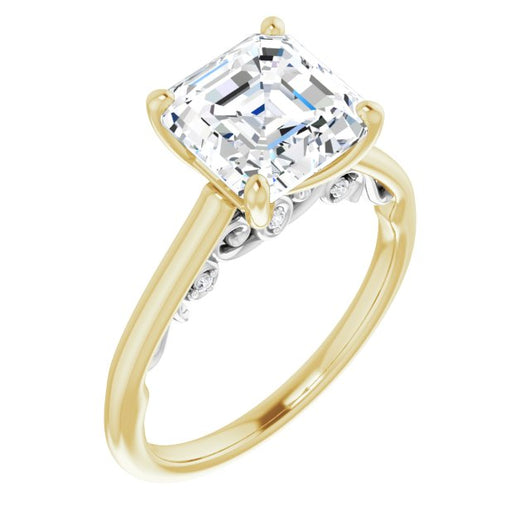 14K Yellow & White Gold Customizable Cathedral-set Asscher Cut Style featuring Peekaboo Trellis Hidden Stones