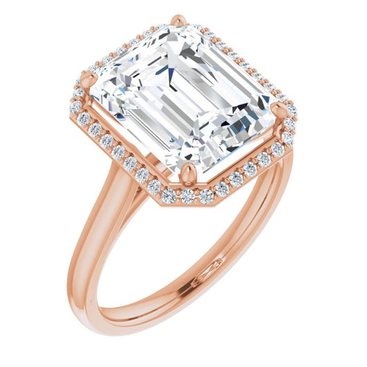 10K Rose Gold Customizable Halo-Styled Cathedral Emerald/Radiant Cut Design