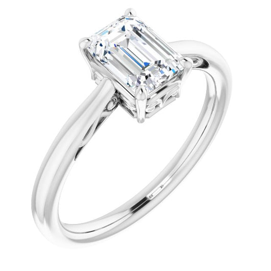 10K White Gold Customizable Emerald/Radiant Cut Solitaire with 'Incomplete' Decorations