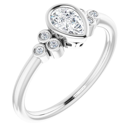 10K White Gold Customizable 7-stone Pear Cut Style with Triple Round-Bezel Accent Cluster Each Side