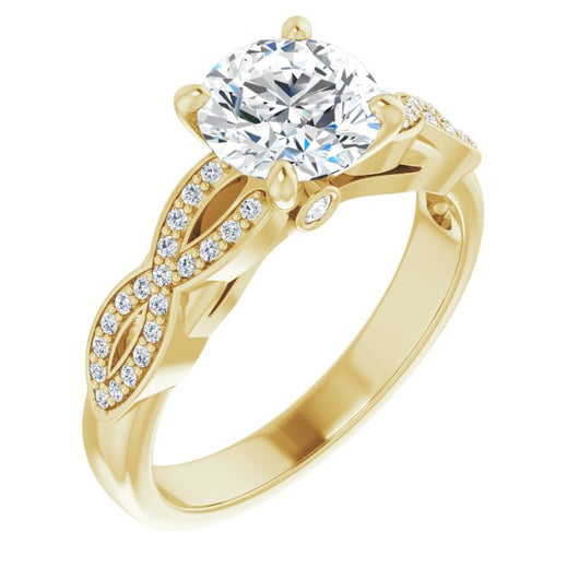 10K Yellow Gold Customizable Round Cut Design featuring Infinity Pavé Band and Round-Bezel Peekaboos