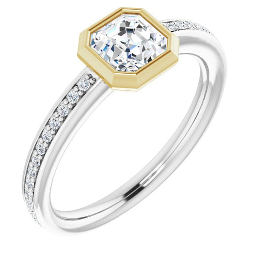 14K White & Yellow Gold Customizable Bezel-Set Asscher Cut Center with Thin Shared Prong Band