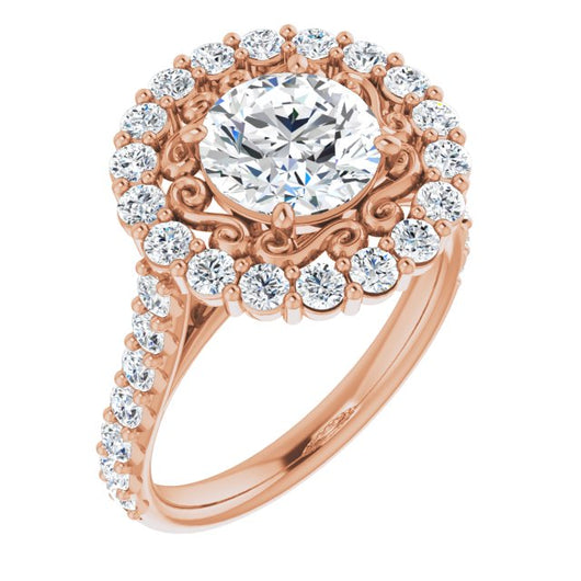 10K Rose Gold Customizable Round Cut Cathedral Style with Oversized Halo