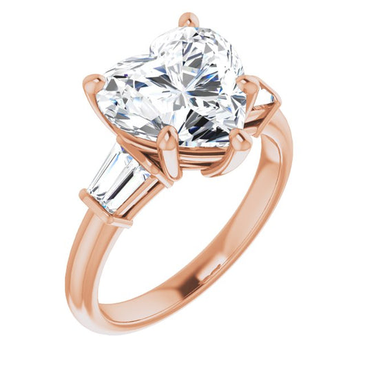 10K Rose Gold Customizable 5-stone Heart Cut Style with Quad Tapered Baguettes