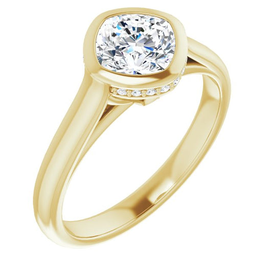 18K Yellow Gold Customizable Cushion Cut Semi-Solitaire with Under-Halo and Peekaboo Cluster