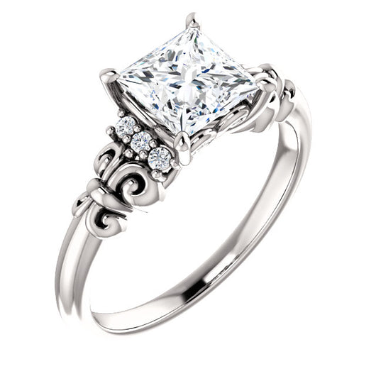 10K White Gold Customizable 7-stone Princess/Square Cut Design with Vertical Round-Channel Accents