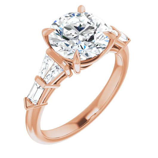 10K Rose Gold Customizable 7-stone Design with Round Cut Center and Baguette Accents