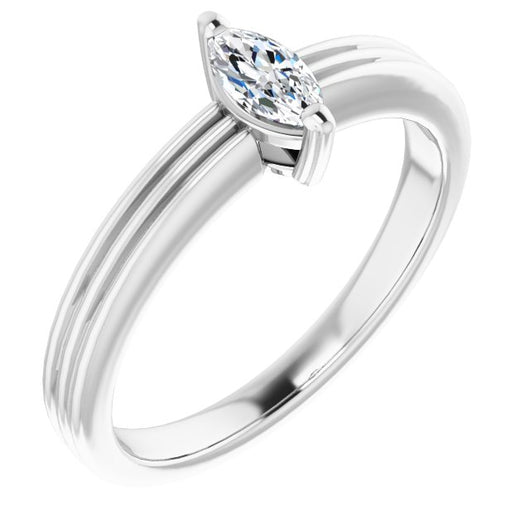 10K White Gold Customizable Marquise Cut Solitaire with Double-Grooved Band