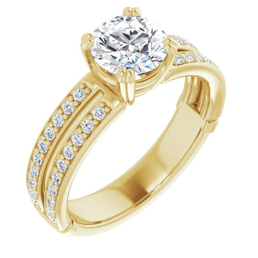 10K Yellow Gold Customizable Round Cut Design featuring Split Band with Accents