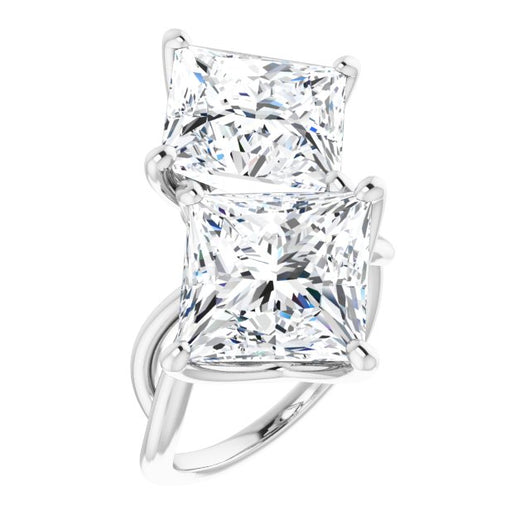 10K White Gold Customizable 2-stone Princess/Square Cut Artisan Style with Wide, Infinity-inspired Split Band