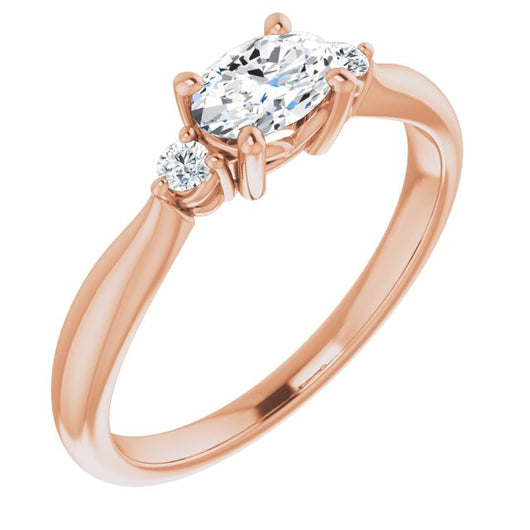 10K Rose Gold Customizable 3-stone Oval Cut Design with Twin Petite Round Accents