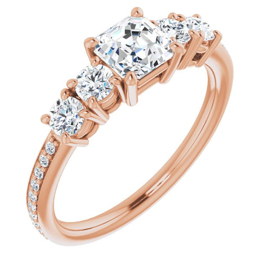 10K Rose Gold Customizable 5-stone Asscher Cut Design Enhanced with Accented Band