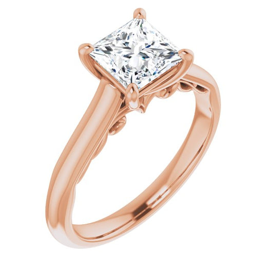 10K Rose Gold Customizable Princess/Square Cut Cathedral Solitaire with Two-Tone Option Decorative Trellis 'Down Under'