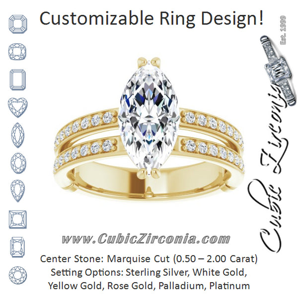 Cubic Zirconia Engagement Ring- The Constance (Customizable Marquise Cut Design featuring Split Band with Accents)