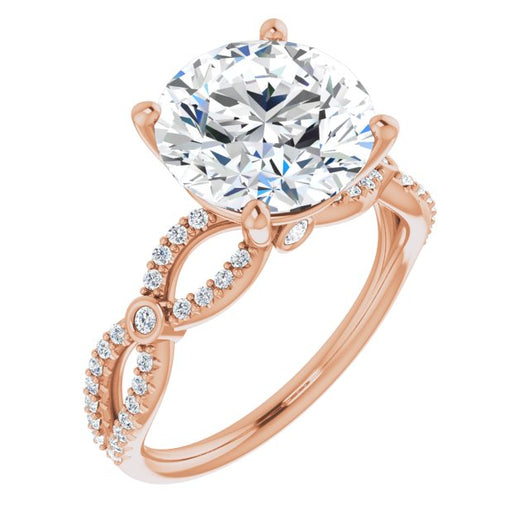 10K Rose Gold Customizable Round Cut Design with Infinity-inspired Split Pavé Band and Bezel Peekaboo Accents