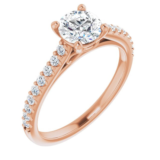 10K Rose Gold Customizable Cathedral-raised Round Cut Design with Accented Band and Infinity Symbol Trellis Decoration