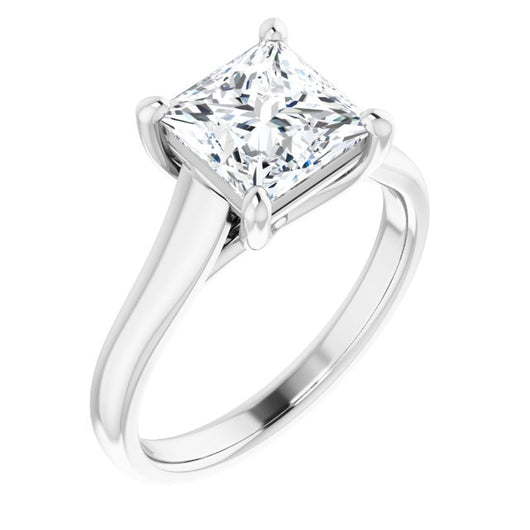 10K White Gold Customizable Princess/Square Cut Cathedral-Prong Solitaire with Decorative X Trellis