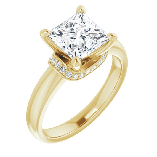 10K Yellow Gold Customizable Princess/Square Cut Style featuring Saddle-shaped Under Halo