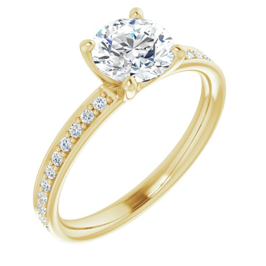 10K Yellow Gold Customizable Classic Prong-set Round Cut Design with Shared Prong Band