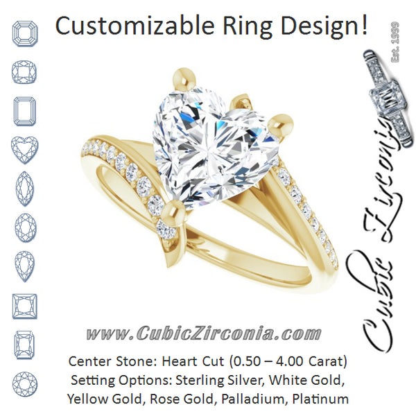 Cubic Zirconia Engagement Ring- The Cassy Anya (Customizable Heart Cut Style with Artisan Bypass and Shared Prong Band)