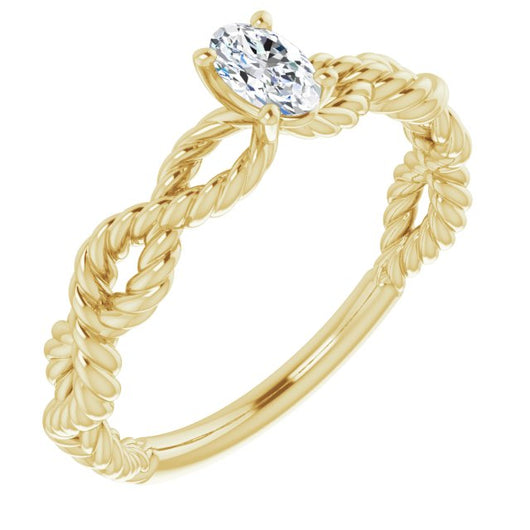 10K Yellow Gold Customizable Oval Cut Solitaire with Infinity-inspired Twisting-Rope Split Band