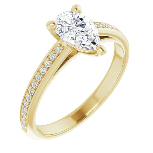 10K Yellow Gold Customizable Cathedral-set Pear Cut Style with Shared Prong Band