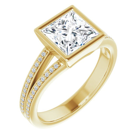 10K Yellow Gold Customizable Bezel-set Princess/Square Cut Design with Split Shared Prong Band