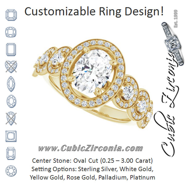 Cubic Zirconia Engagement Ring- The Emma Grace (Customizable Cathedral-set Oval Cut 7-stone style Enhanced with 7 Halos)