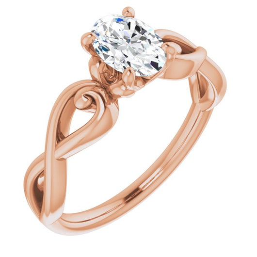 10K Rose Gold Customizable Oval Cut Solitaire Design with Tapered Infinity-symbol Split-band