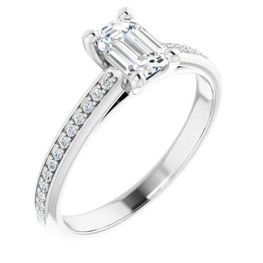 10K White Gold Customizable Cathedral-set Emerald/Radiant Cut Style with Shared Prong Band