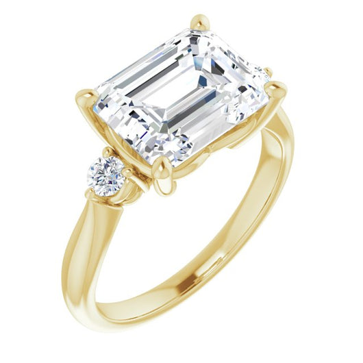 10K Yellow Gold Customizable 3-stone Emerald/Radiant Cut Design with Twin Petite Round Accents