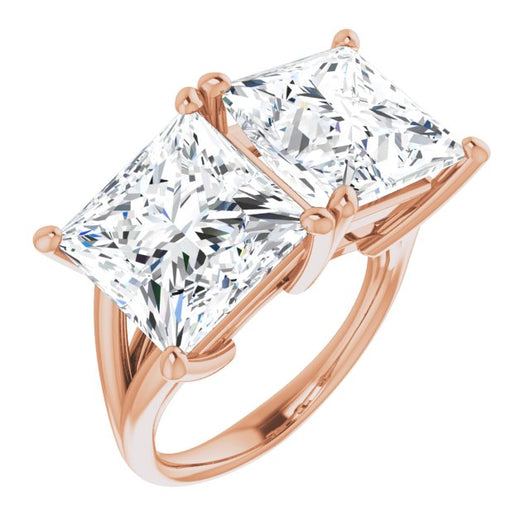 10K Rose Gold Customizable Two-Stone Princess/Square Cut with Split Band