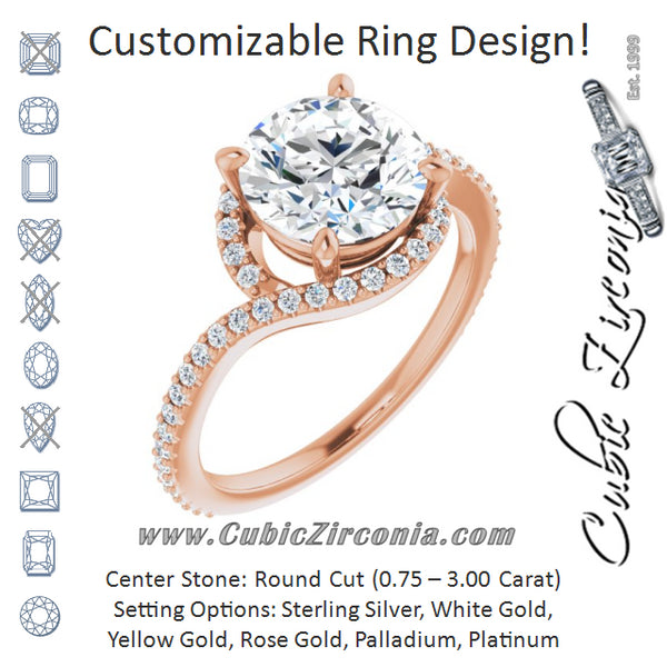 Cubic Zirconia Engagement Ring- The Essence (Customizable Artisan Round Cut Design with Thin, Accented Bypass Band)