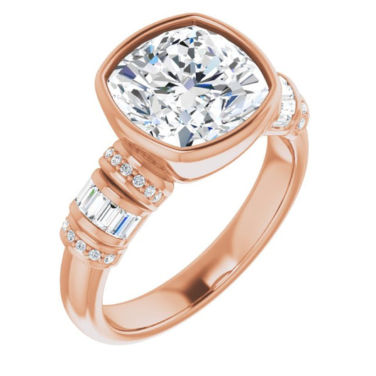 10K Rose Gold Customizable Bezel-set Cushion Cut Setting with Wide Sleeve-Accented Band