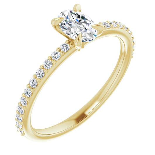 10K Yellow Gold Customizable Oval Cut Style with Delicate Pavé Band