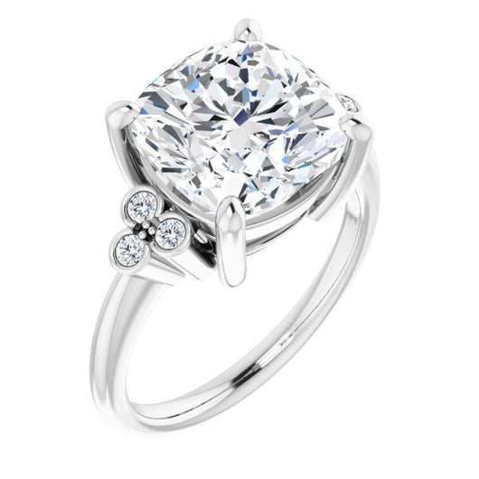 10K White Gold Customizable 7-stone Cushion Cut Center with Round-Bezel Side Stones