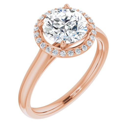 10K Rose Gold Customizable Halo-Styled Cathedral Round Cut Design