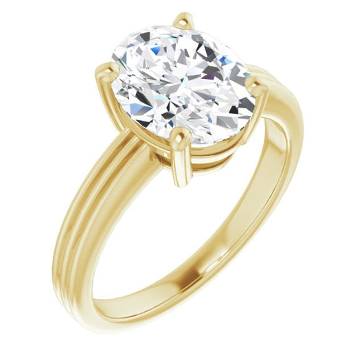 10K Yellow Gold Customizable Oval Cut Solitaire with Double-Grooved Band