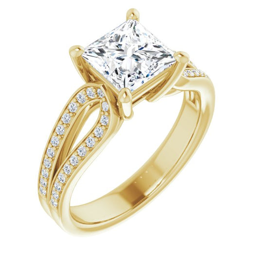 10K Yellow Gold Customizable Princess/Square Cut Design featuring Shared Prong Split-band