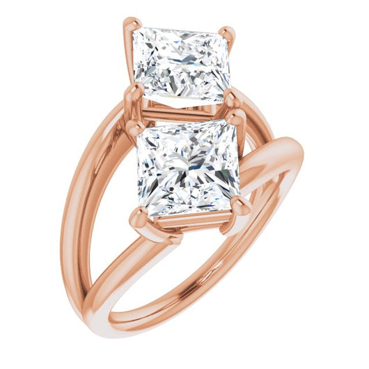 10K Rose Gold Customizable Two Stone Double Princess/Square Cut Design with Split Bypass Band