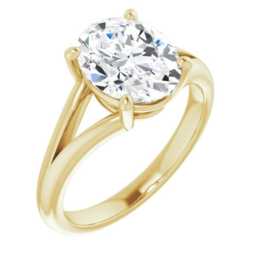 10K Yellow Gold Customizable Oval Cut Solitaire with Tapered Split Band