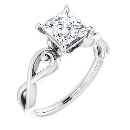 10K White Gold Customizable Princess/Square Cut Solitaire Design with Tapered Infinity-symbol Split-band