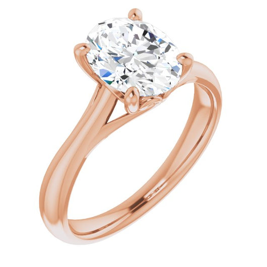 10K Rose Gold Customizable Oval Cut Solitaire with Decorative Prongs & Tapered Band