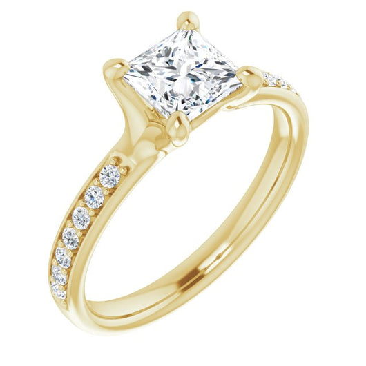 10K Yellow Gold Customizable Heavy Prong-Set Princess/Square Cut Style with Round Cut Band Accents