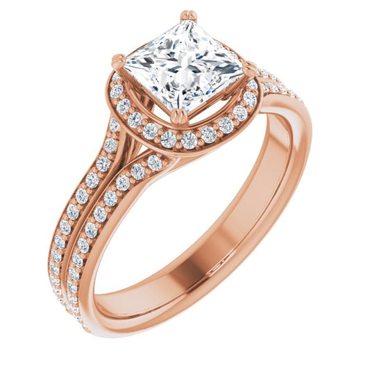 10K Rose Gold Customizable Cathedral-set Princess/Square Cut Style with Split-Pav? Band