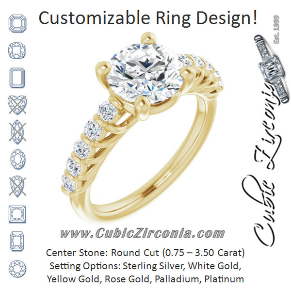 Cubic Zirconia Engagement Ring- The Alaia (Customizable Round Cut Style with Round Bar-set Accents)